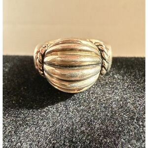 Vintage Sterling Silver Ribbed Dome Ring – Size 6.5, Rope Accent Statement 925